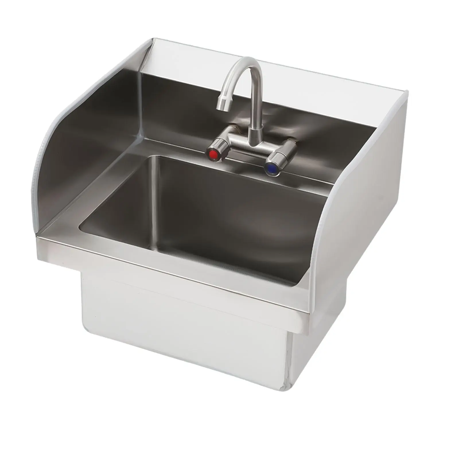 Commercial Stainless Steel Hand Sink with Side Splash Guards – Wall Mount or Drop-In Utility Sink with 360° Swivel Faucet and Drain Kit for Restaurant, Kitchen, Bar, and Garage