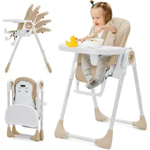 Collapsible Baby High Chair, Lightweight Portable Feeding Chair, Removable Tray, 5-Point Safety Harness, Multiple Recline Positions, Easy to Clean, 54×100×70.8Cm