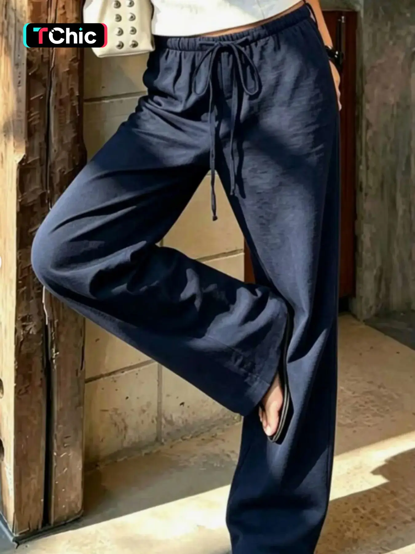 Women's 1pc Linen Style Wide Leg Pants, Elastic Waist High Waist Flowy Loose Long Pants, Spring Summer Autumn Winter Daily Casual Slouchy Comfortable Vacation Essential