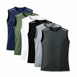 6 Pack Men's Summer Quick-Dry Breathable Athletic Crew Neck Sleeveless Tank Tops, Loose Fit with Reflective Shoulder Stripes, Men's Compression Shirts for Gym, Running, Outdoor Sports
