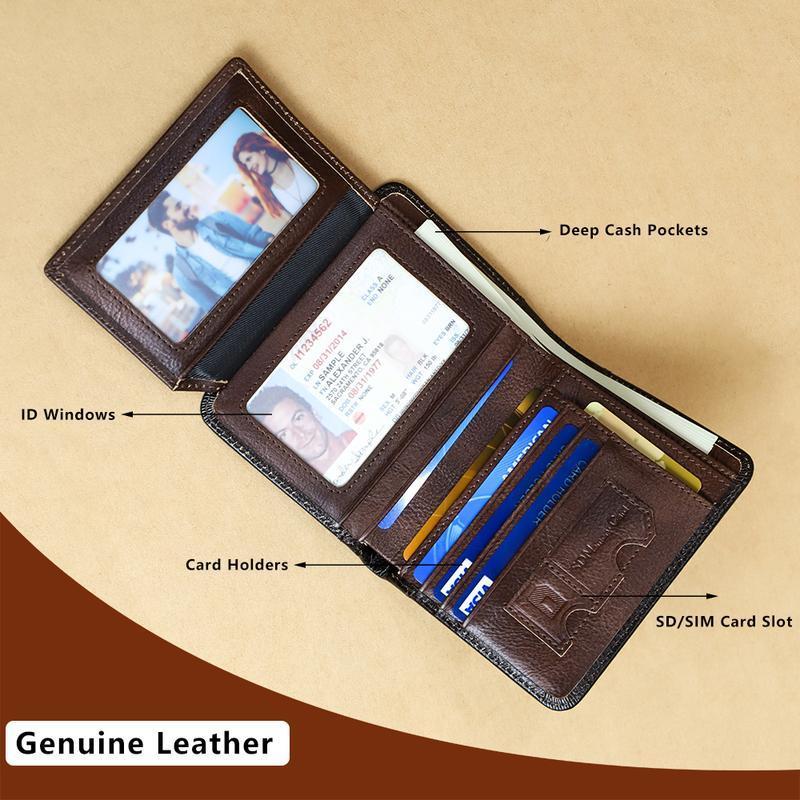 Men Wallet Genuine Leather Rfid Blocking Trifold Wallet Vintage Thin Short Multi Function ID Credit Card Holder Male Purse Money