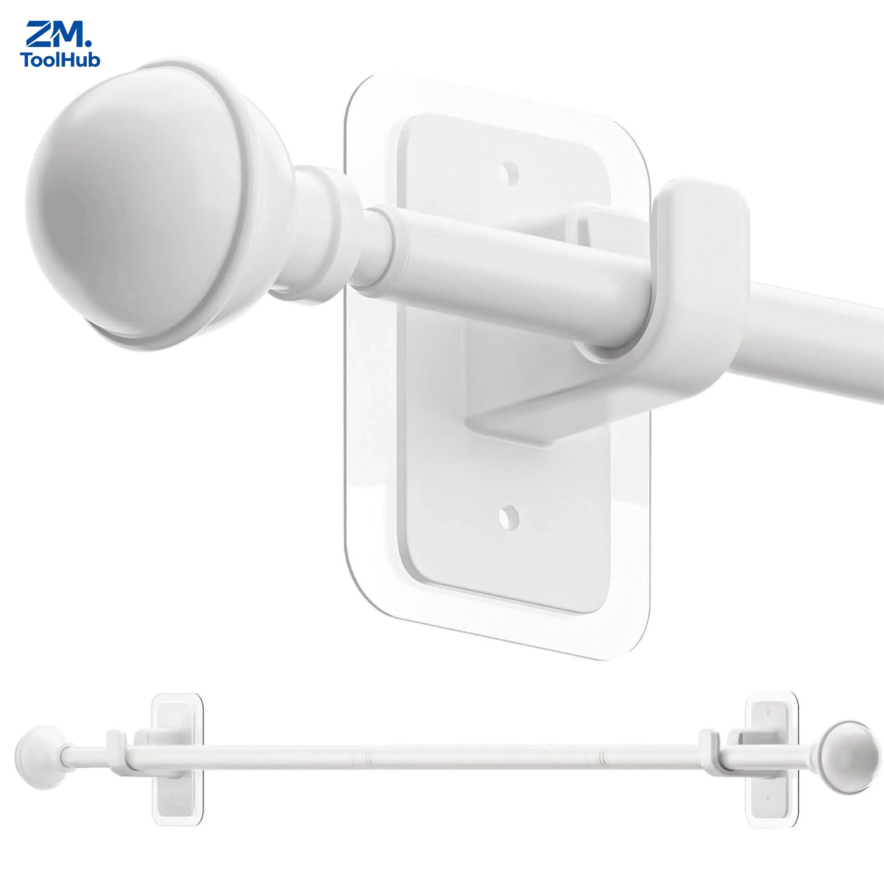 No Drill Curtain Rods for Window 28 to 47 Inches, 5/8 Inch Diameter Renter Friendly Drapery Rod with Adhesive Brackets without Drilling, Adjustable from 27 to 52 Inches, White
