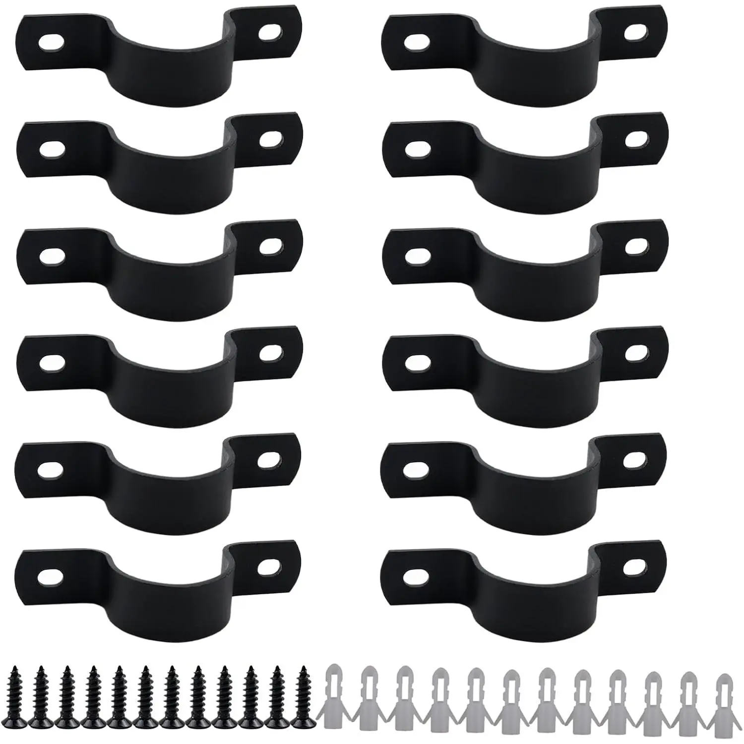 3/4 Inch Pipe Strap 12Pcs - Heavy Duty Two Hole Fixing U Bracket, Rigid Pipe Strap Clamp for Plumbing System, Black Corrosion Resistant U Clamps