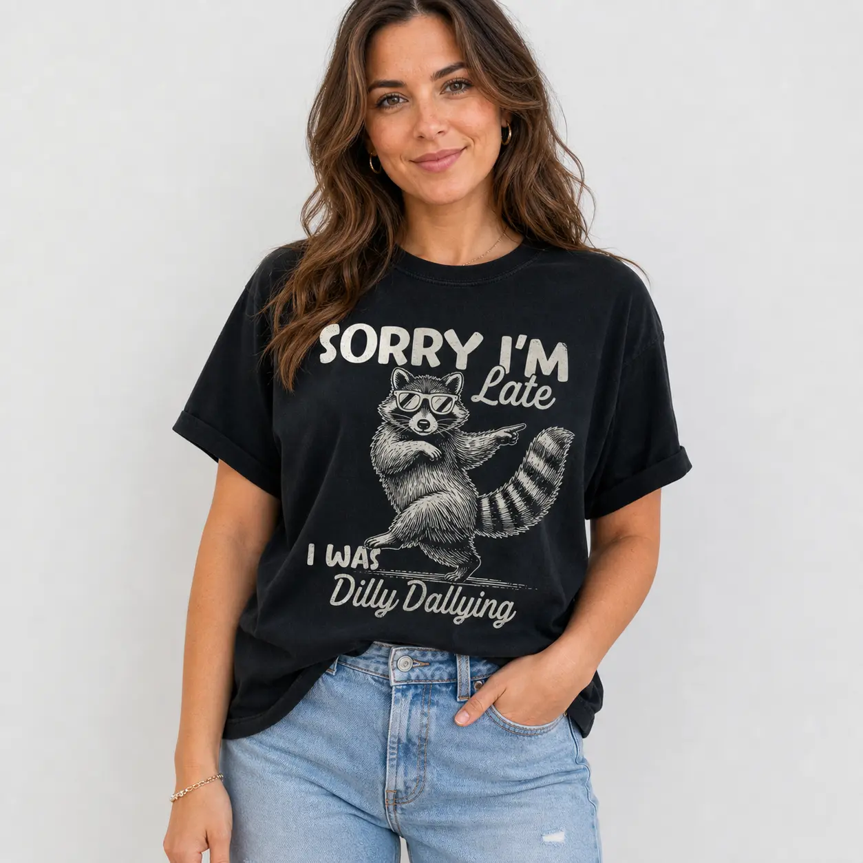 Womens Sorry Im Late Dilly Dallying Graphic T-Shirt, Short Sleeve Casual Tee