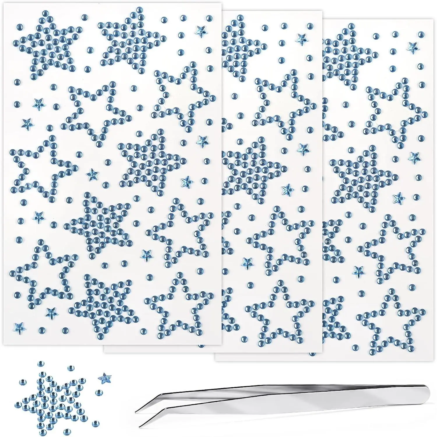 3Sheets   Stickers Jewels for Crafts,  Makeup - Self Adhesive Rhinestone Jewel Stickers, Stick   Rhinestones for Crafts, Craft Supplies for  (11.Light Blue satr)