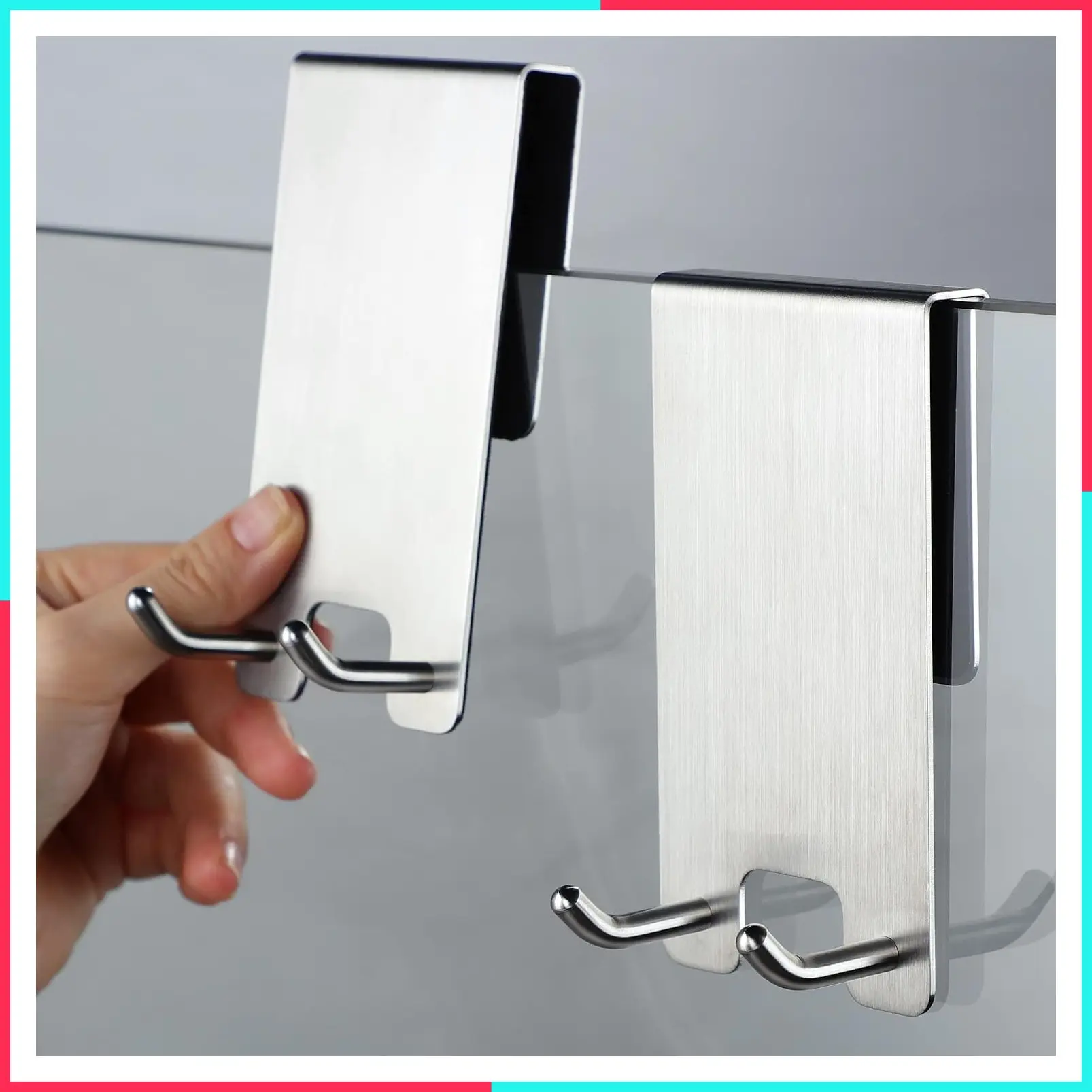 Over The Door Hooks, Stainless Steel Shower Towel Hooks, Squeegee Holder for Frameless Glass Shower Door, 2 Pack
