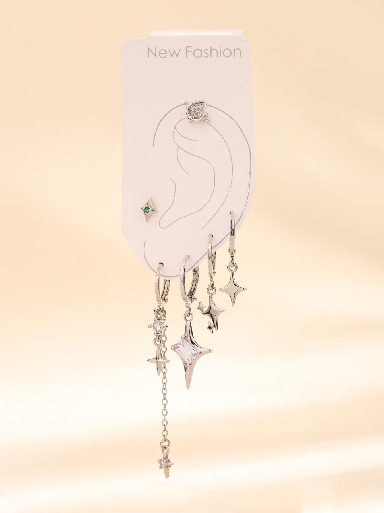 Star & Chain Design Dangle Earrings Set, Fashionable Hollow Out Design Earrings for Women & Girls, Trendy All-match & Exquisite Jewelry for Birthday Gift, Trendy Fashionable Accessories, Statement Earring