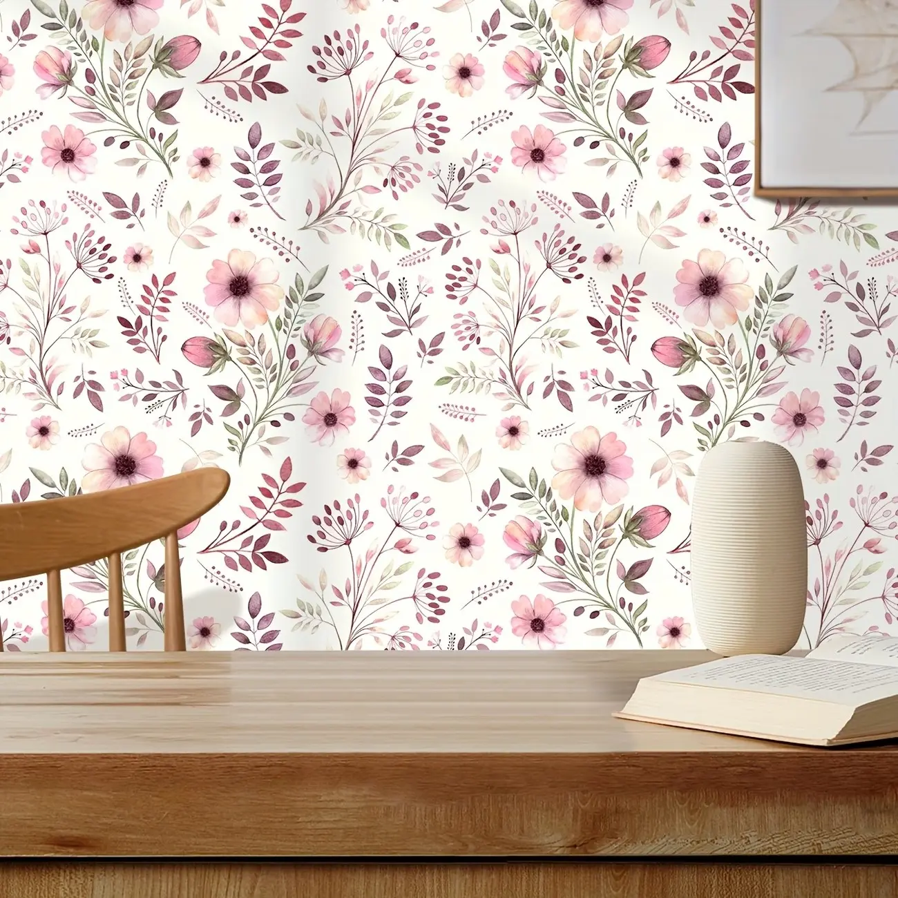 Soft Watercolor Floral Wallpaper, Rustic Wildflower Botanical Peel&stick, Waterproof Removable Wall Decor for Living Room, Floral Wallpaper Peel And Stick