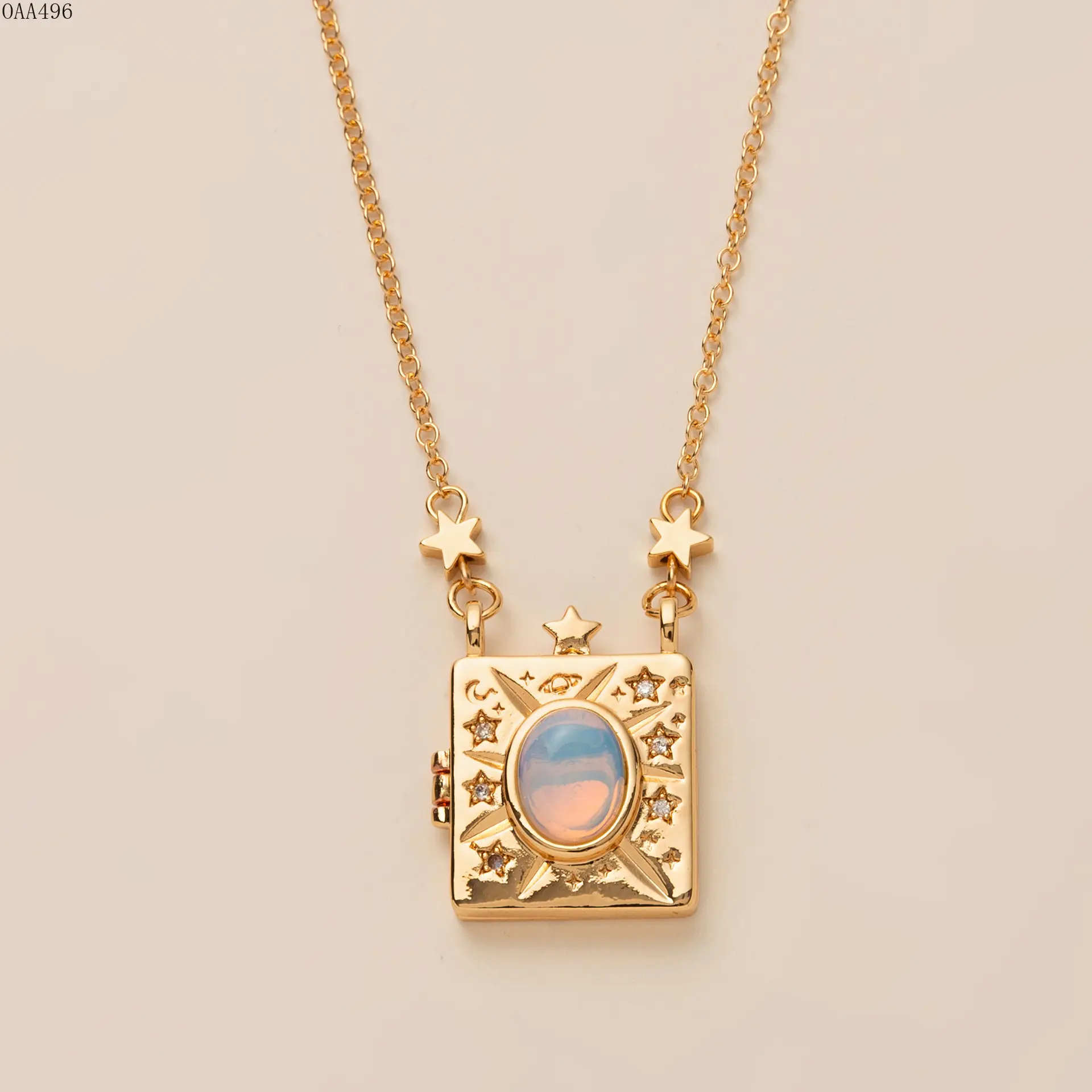 Sun and Moon Locket Necklace for Women, Gold Plated Stainless Steel Chain With Openable Pendant and Inspirational Message, Vintage Celestial Jewelry for Daily Wear, Layering and Gift Giving