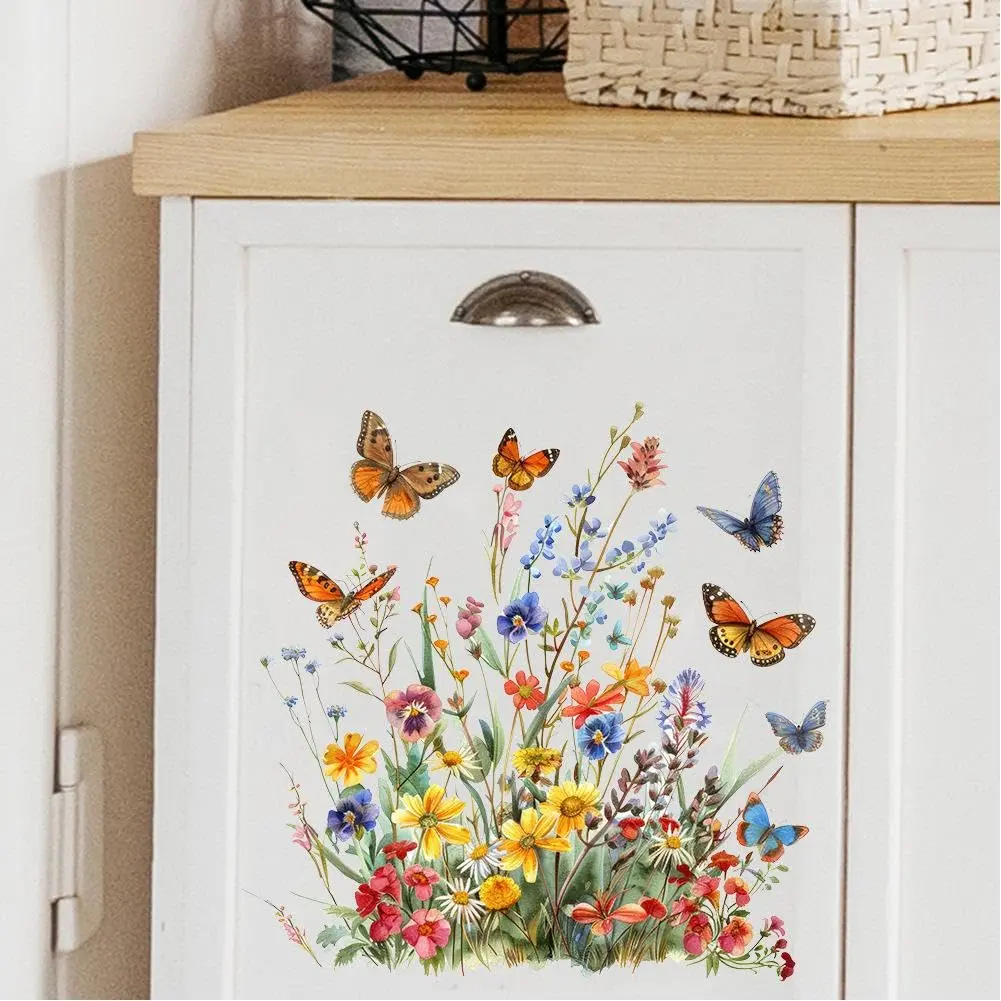 Flower Toilet Stickers Wall Decals, Butterfly Leaf Wall Stickers, Self-Adhesive Refrigerator Paintings, Removable Decorative Sticker for Bedroom Bathroom