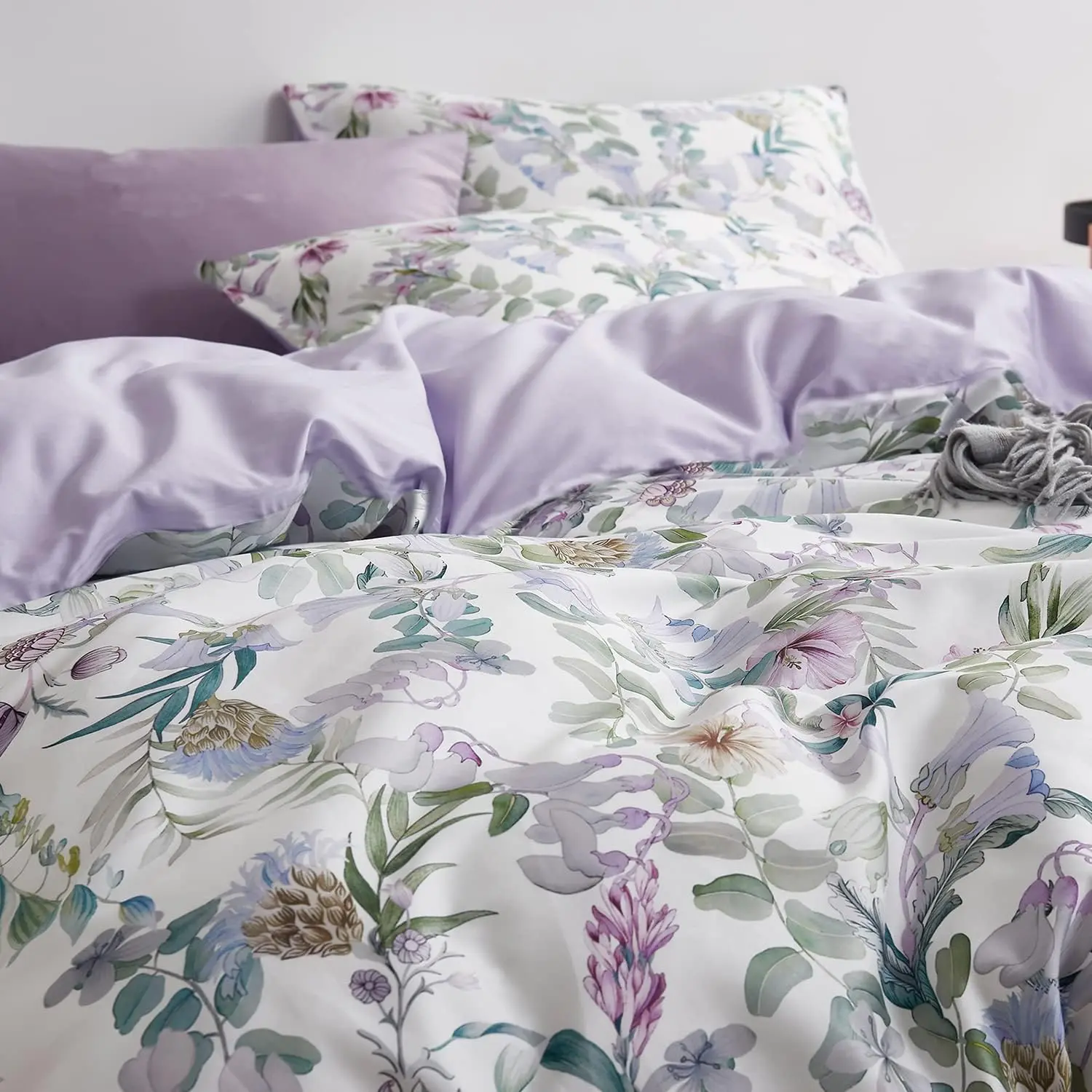 Floral Garden Style Duvet Cover Set Watercolor  Bedding Set Smooth Soft  Green Botanical  3 count 1 Comforter Cover + 2 Pillow Shams(, No Comforter)