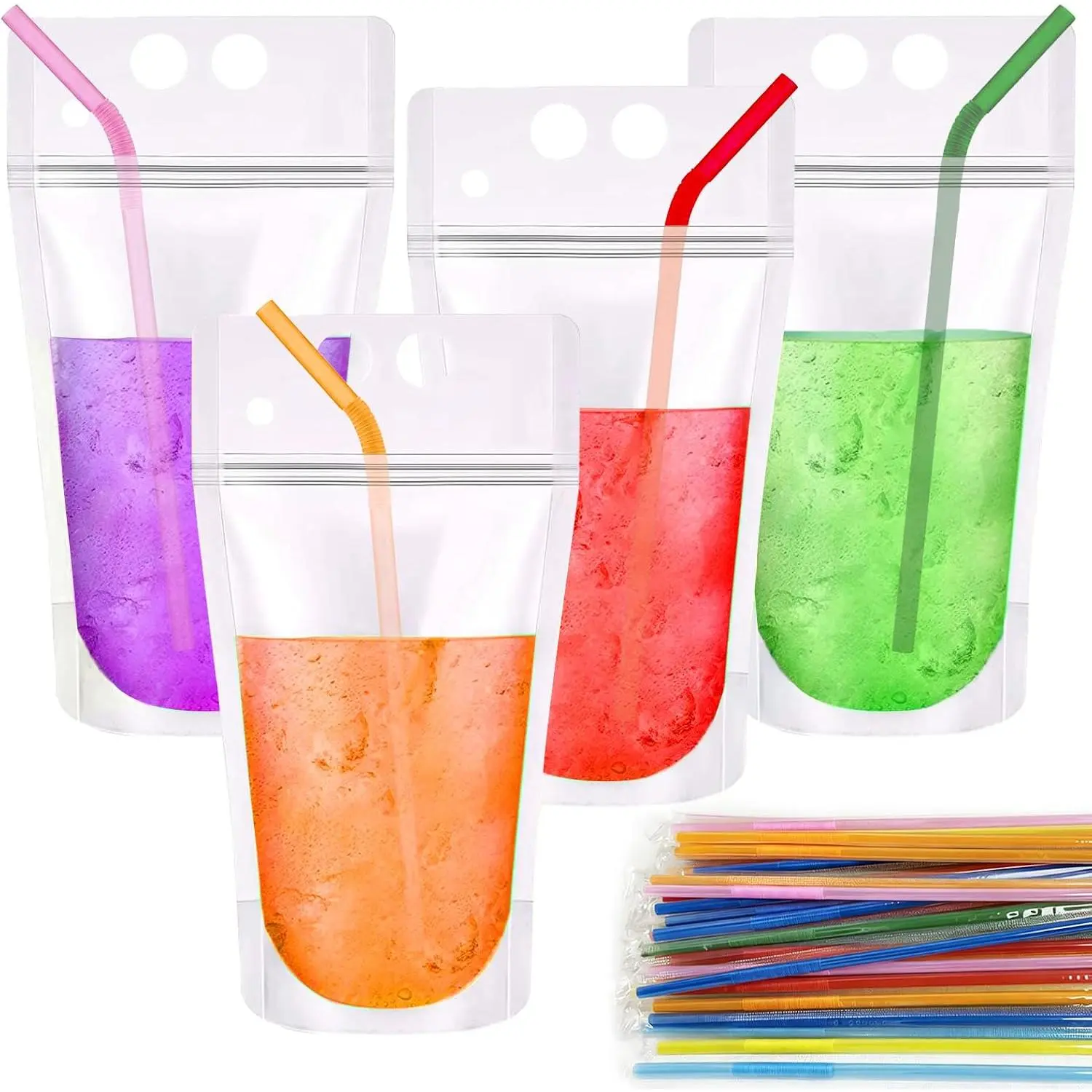 100 count Drink Pouches with Straws Individually-Wrapped, 17oz  Juice Pouches, Party Drink Containers for , Smoothie, Reclosable Plastic Pouch for Cold & Hot Drinks, Party & Travel