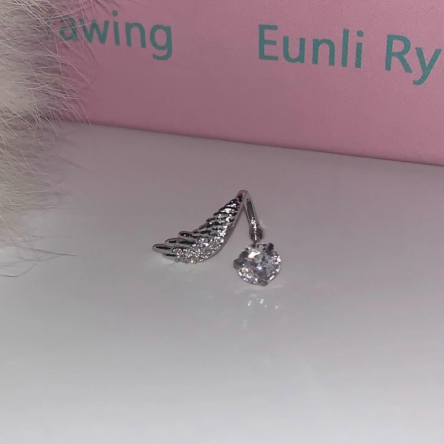 Angel Wing Hypoallergenic Earrings for Women, Dainty Alloy Copper Studs with Sparkly Zircon for Dainty Piercings and Cartilage, Faux Wings Earrings