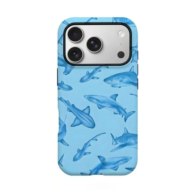 Light Blue Hand Painted Shark Shockproof Phone Case Compatible With IPhone 11 12 13 14 15 16 17 Pro Max Plus Korean Stylish Protective Cover Holiday Birthday Gift For Girlfriend