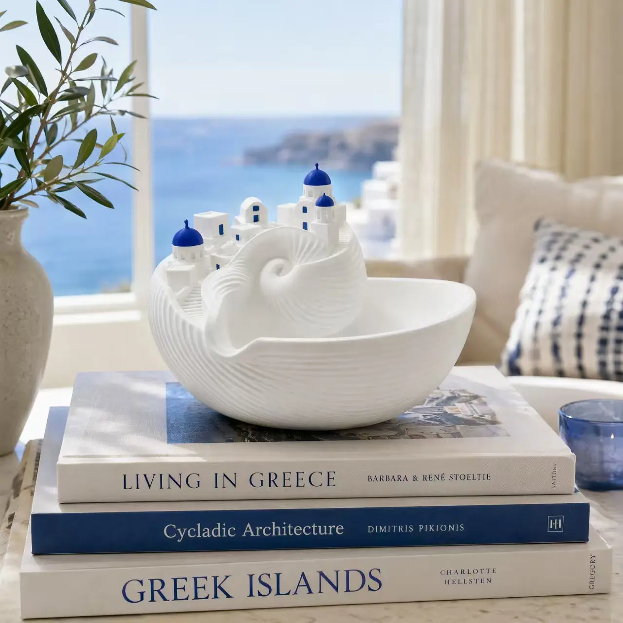 Seashell Town Storage Bowl, Santorini Island Micro Landscape Tray, Nordic Mediterranean Desk Decor, Creative Gift for Moving in or Birthday