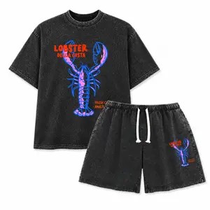 Men's Holafish Vintage Della Costa Lobster Printed Washed Short-Sleeve T-shirt - 2026 New Color Scheme, Casual Loose-Fitting Top, "Freshly Caught Amalfi Flavor" Pattern - TikTok Store