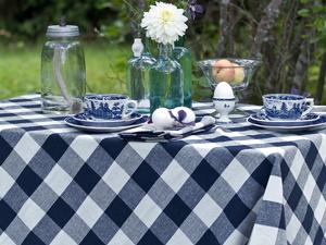Navy Blue Cotton Tablecloth, 100% Cotton, Checkered Tablecloths, Farmhouse, Gingham Rectangle Tablecloth Heavy Duty Linen Checked Table Cover, Cloth Picnic Kitchen Dining 63x126 Navy and Cream