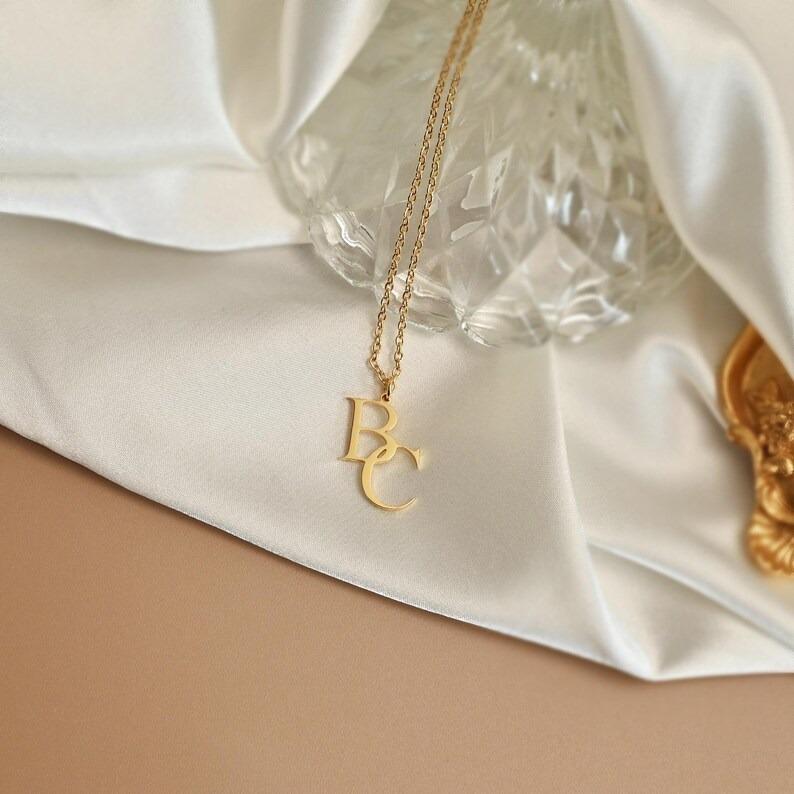 Customized Two Initials Necklace Stainless Steel Personalized Necklace Gift for Men and Women Couples