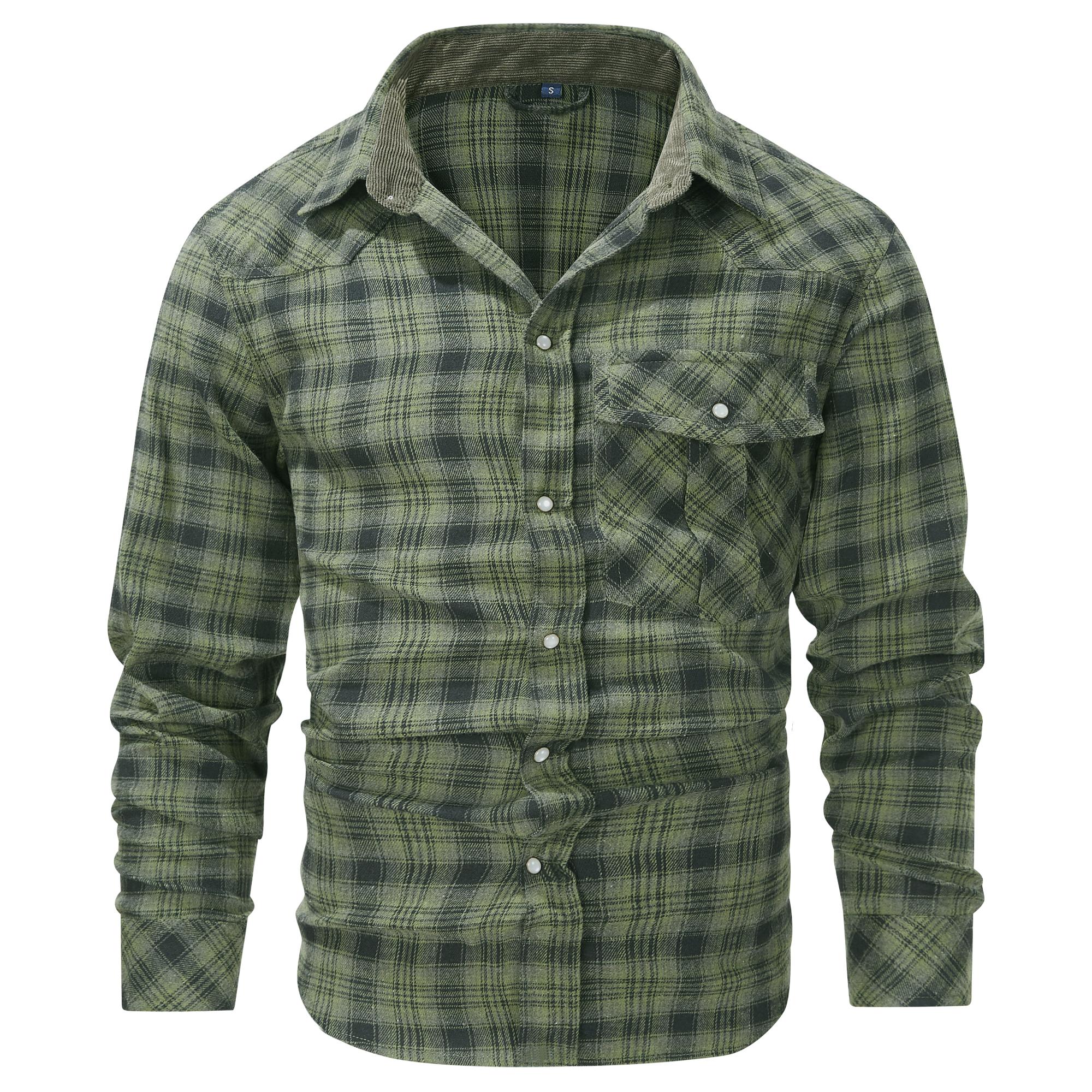 Summit Flannel Shirt Men's Plaid Long Sleeve Button Up with Chest Pocket Collared Casual Versatile Design Cotton Top