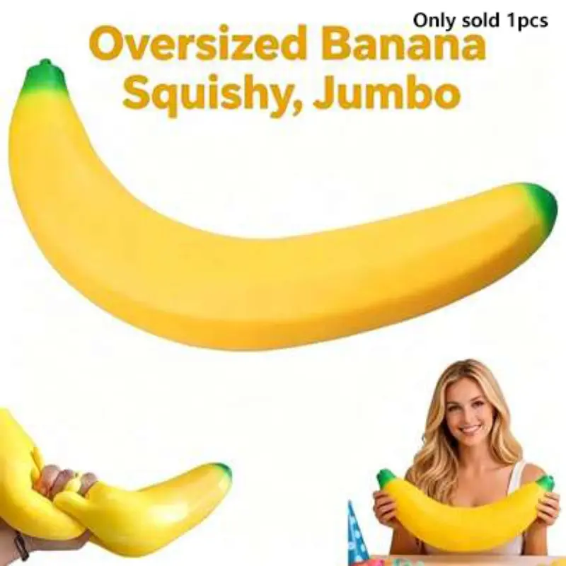 Jumbo Banana Squishy Toy, Giant Soft Squeeze Fidget Toy, Stress Relief Decompression Toy for Teens, Perfect Birthday & Holiday Gift, Fidget Squishies