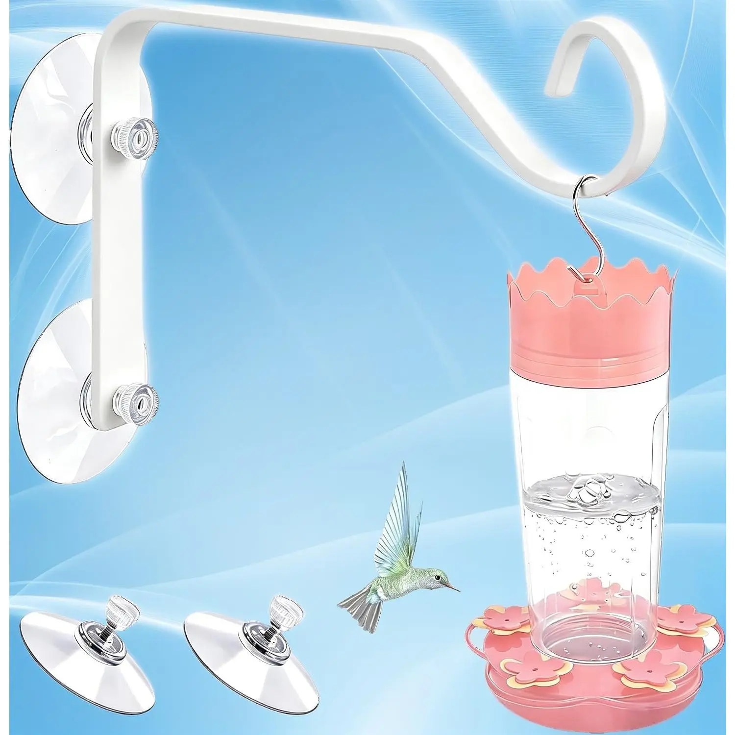 White Heavy-Duty Outdoor Window Suction Cup Hangers, High-Load Functional Hook for Hummingbird Feeders, Green Plants