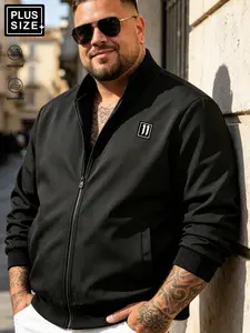 Large Size Men's Pilot Jacket, Wind-Resistant Outerwear, Ribbed Sleeves and Hem Zipper, Lightweight Casual Streetwear, Spring Fall Daily Commute