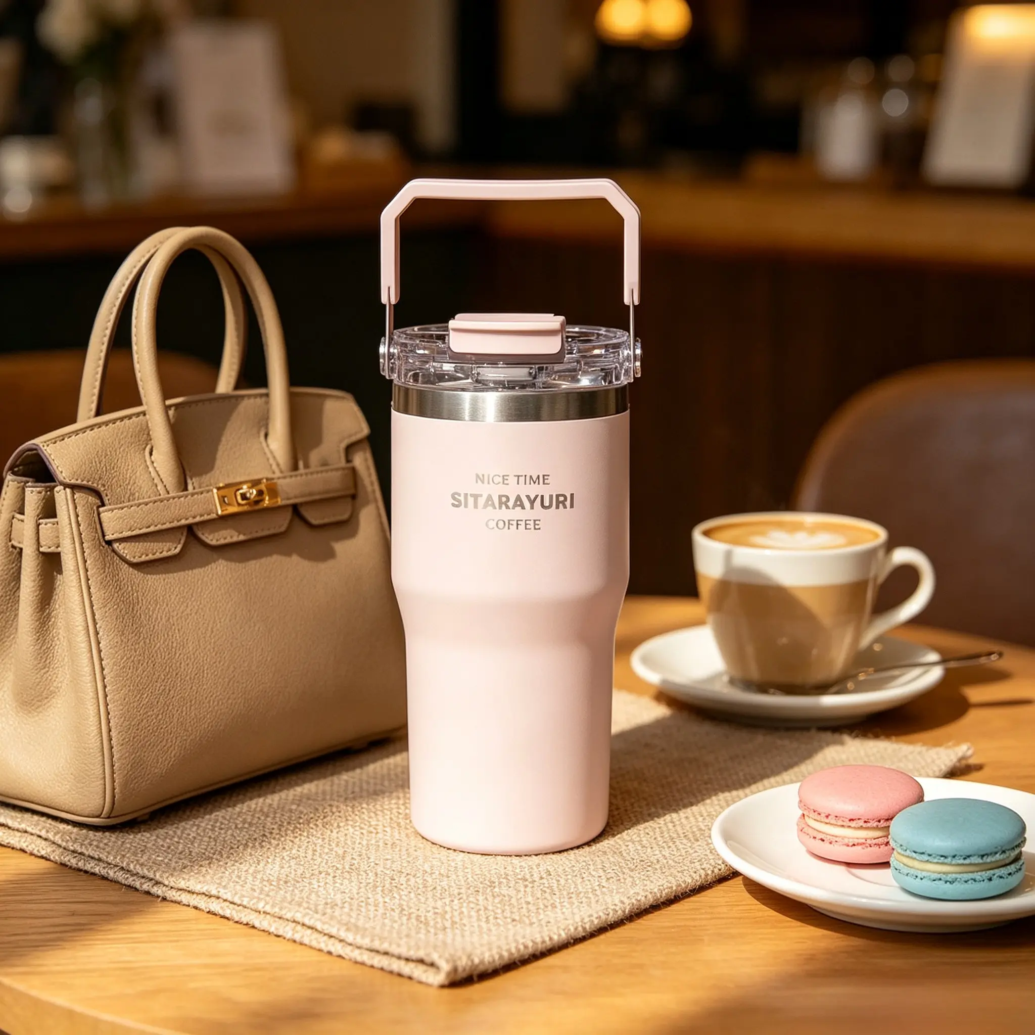 600ML Insulated Cup with Straw, Stainless Tumbler, Portable Handle, Matte Finish, Long-Lasting Heat/cold Retention, Ideal for Daily Use, Commute, Fitness, Travel