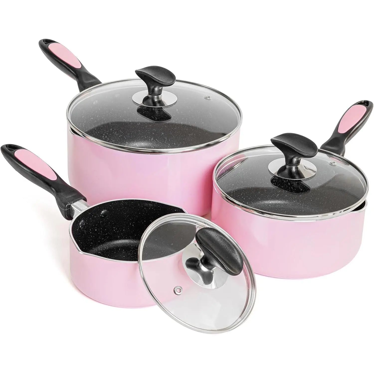 Nonstick Saucepan Set with Lid, Non Stick 1Qt & 2Qt & 3Qt Sauce Pan Set with Glass Lid Small Pot for  Kitchen