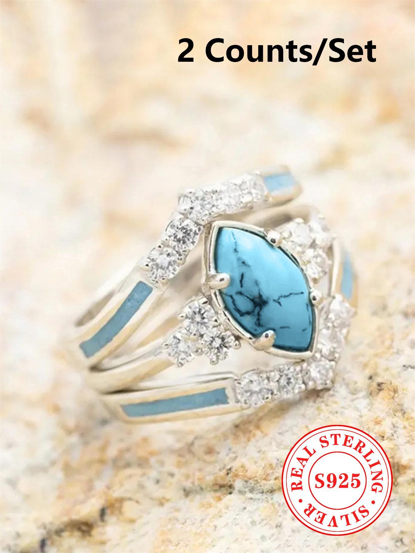 925 Sterling Silver Fashion Turquoise Decor Ring, Fashion Jewelry for Party, Daily Clothing Decor, Trendy All-match & Exquisite Jewelry for Birthday Gift