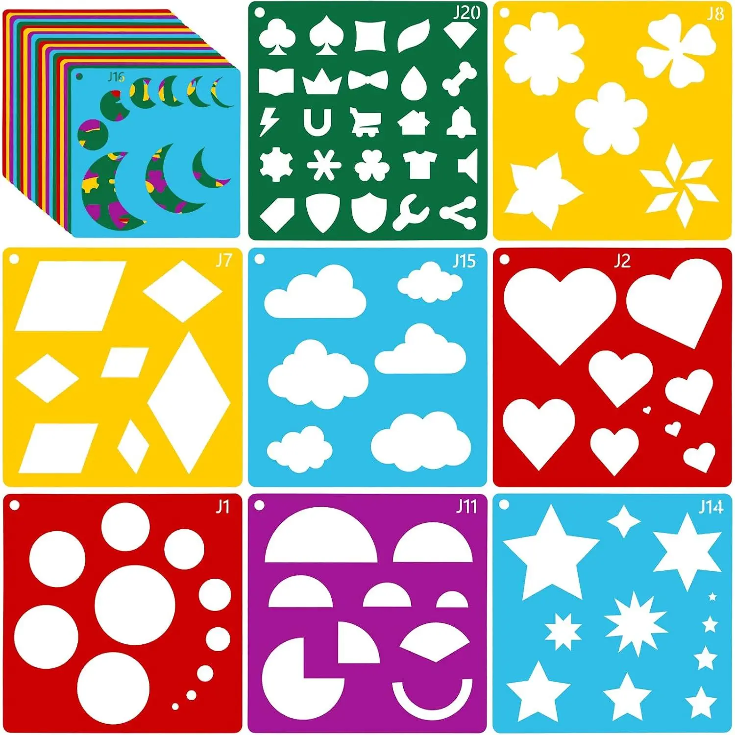 40 count Geometric Shaped Stencils, Simple Drawing Chalk Stencils, Colorful Art Painting Template Set for DIY Craft, 5.9 x 5.9 Inches