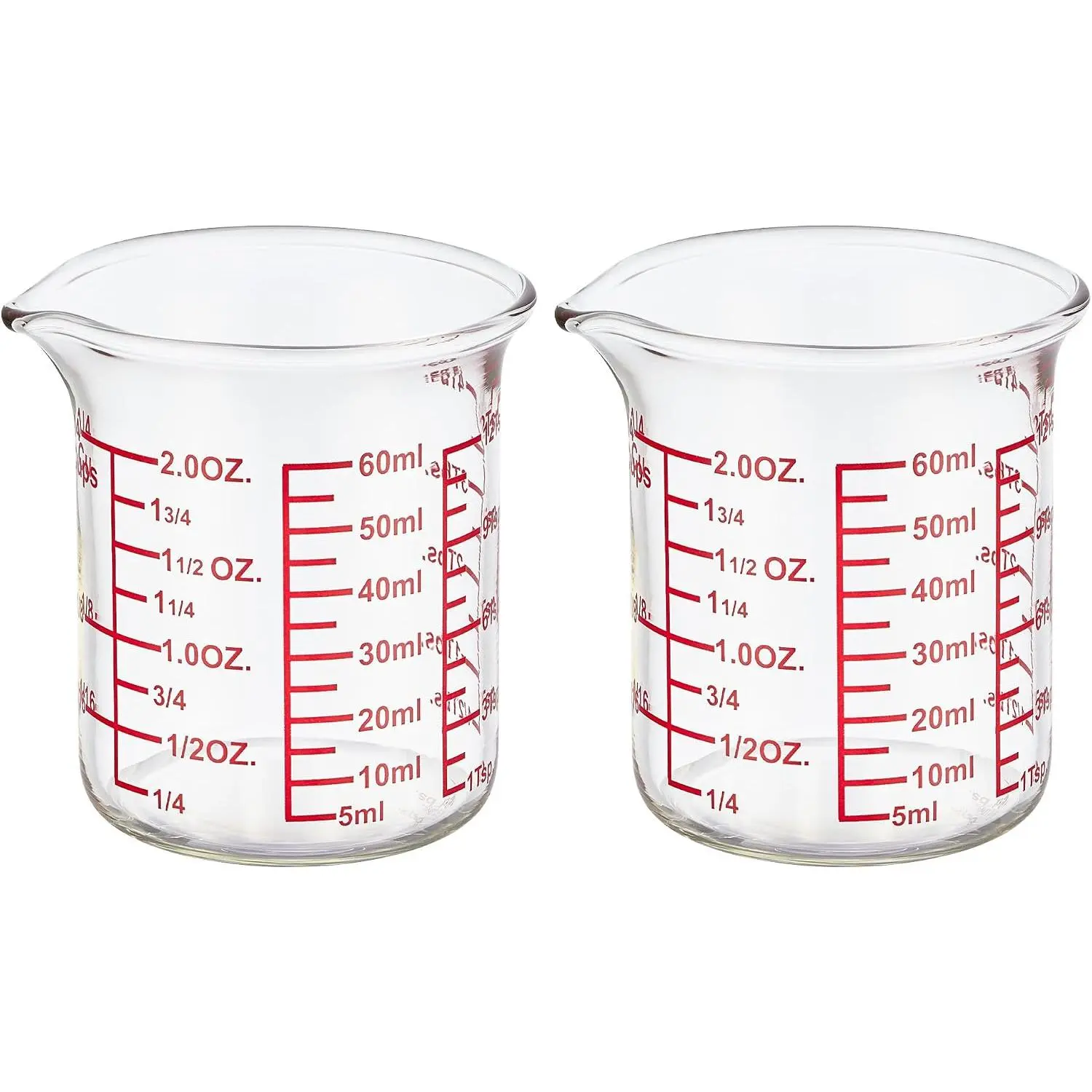 High Borosilicate Glass Measuring Cup-V-Shaped Spout,Glass Measuring Beaker for Kitchen or Restaurant, Easy to Read, 60 ML (2 Oz)-Pack of 2