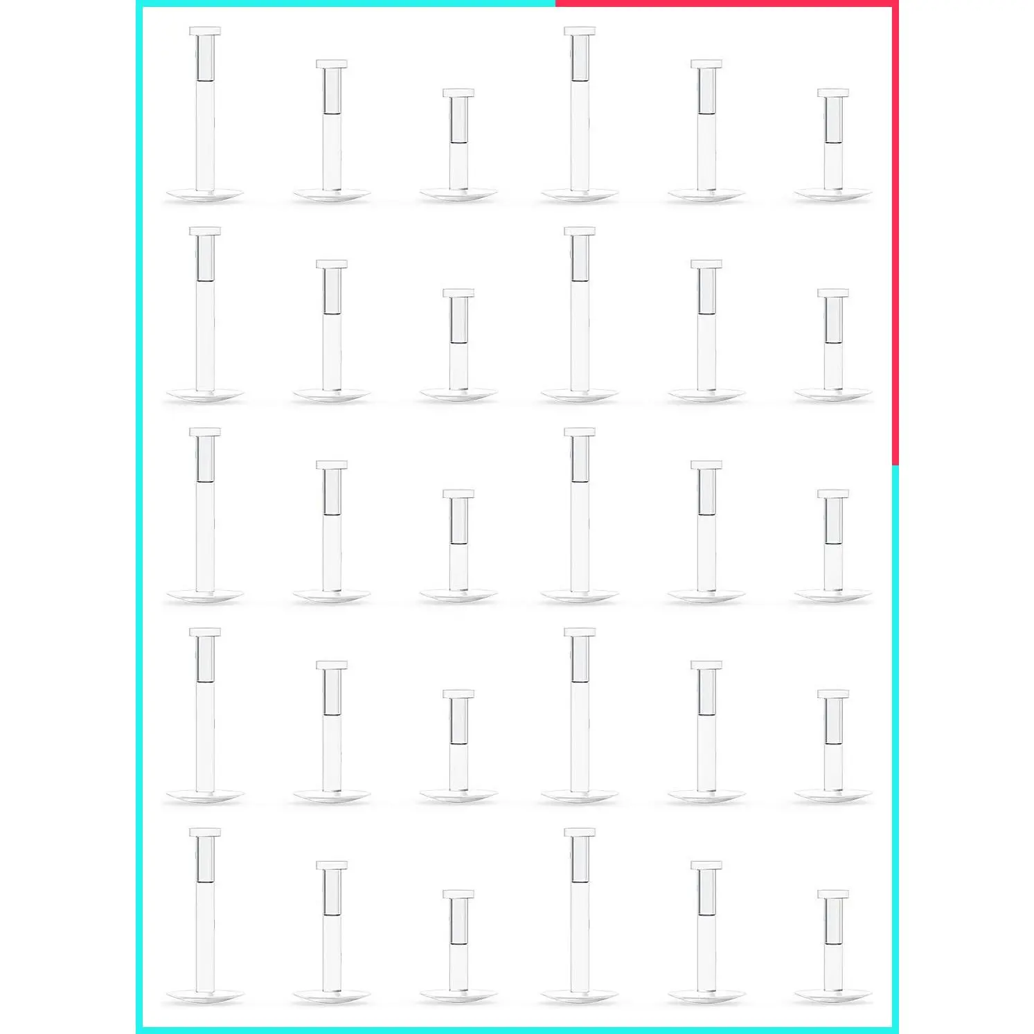 30PCS 16G 18G Clear Bioflex Nose Studs Push Top Piercing Retainers, 2mm Flat & Ball Top Lip Rings Labret Retainer for Women Men, 6-10mm Bar Length