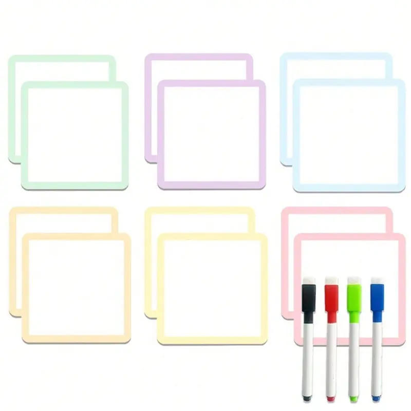 10 pieces. 6 erasable magnetic stickers with 4 strokes. Whiteboard label name sticker, repeatable writing refrigerator sticker blackboard magnetic sheet.