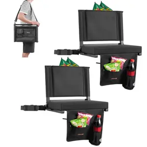VEVOR Stadium Seat, Portable Bleacher Seat with Armrest, Back Support and Thick Cushion, Bench Chair for Bleacher Includes Shoulder Strap, Hooks, Cup Holder, Black Football Bleachers Seats, 2PCS