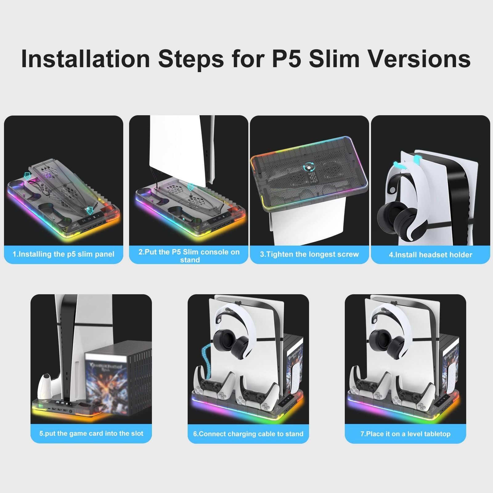 GAMINJA Charging Base for PS5 Accessories, Vertical Cooling Stand, Charging Base with Hook for PS5 Controller, Console Accessories for PS5/PS5 Slim Host, Gifts for Boyfriend