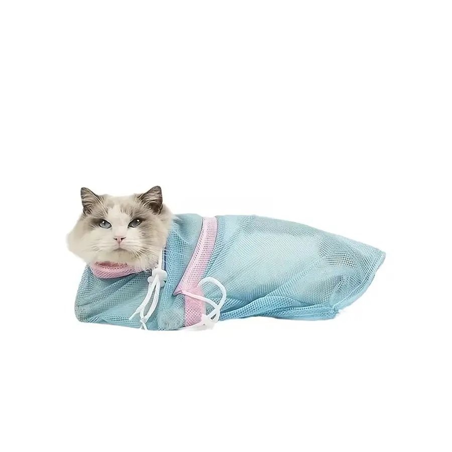 Multi-Functional Cat Bath Bag with Breathable Mesh, Ideal for Nail Care, Ear Hygiene, Medication, Feeding, Bathing, Injection, Durable, Vet Use