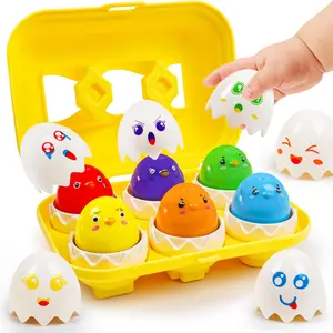 Egg Toys for Toddlers 1-3,Geometric Eggs Early Preschool Educational Learning Fine Motor Skills Color Sorting Satcking Travel Bingo Puzzle Matching Games for Kids Boys Girls
