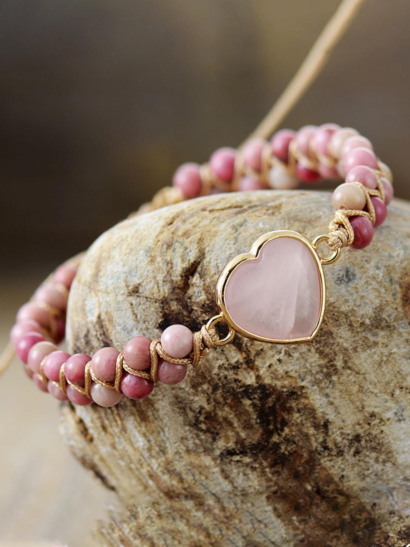 Mother's Day Gift Boho Style Heart Charm Decor Double Beaded Bracelet, Fashion Hand Jewelry for Party, Daily Clothing Decor, Trendy All-match & Exquisite Jewelry for Birthday, Trendy Bangles, Stackable Bracelet