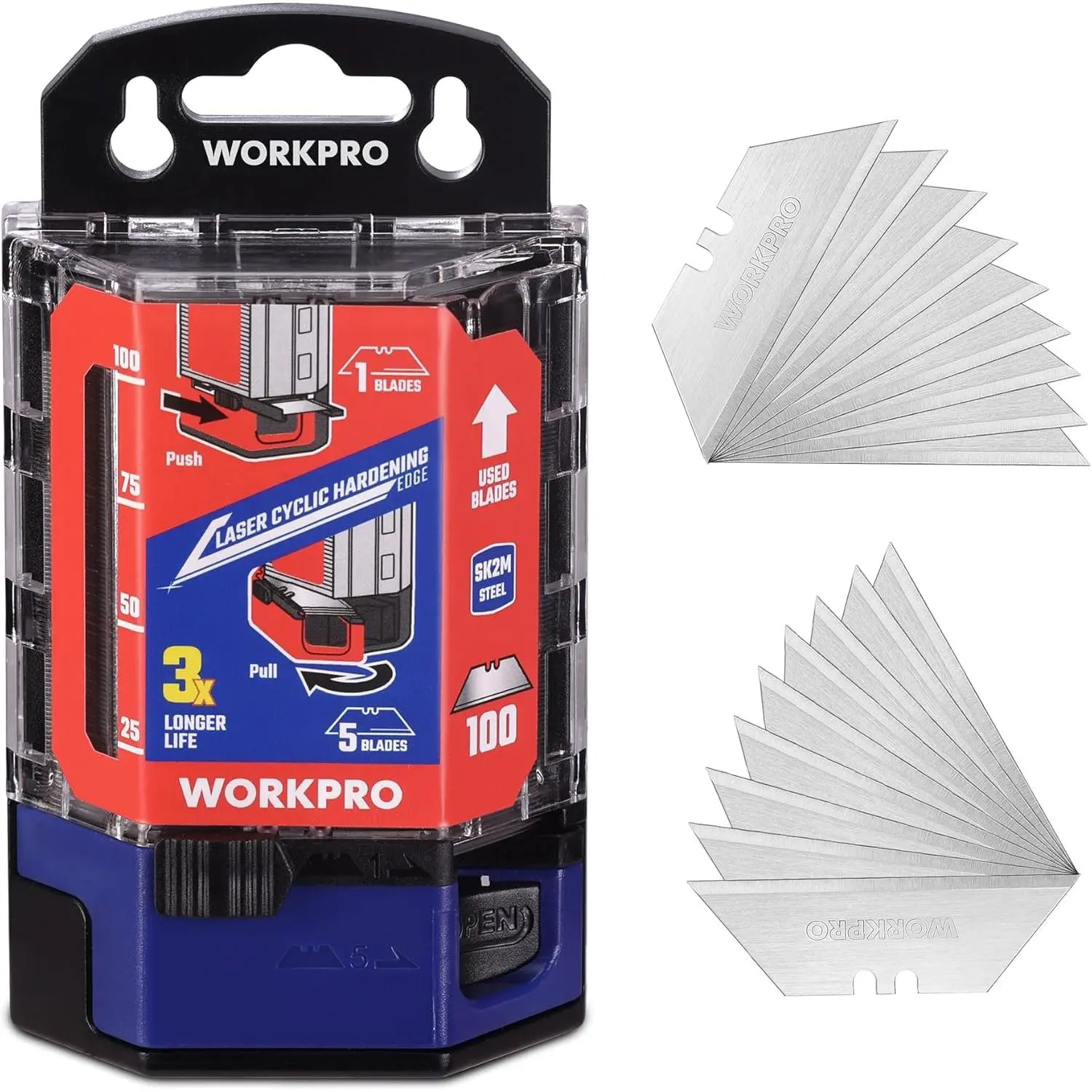Knife Blades 100-Pack| SK2M Blades with Dispenser, Blades for Box Cutters, Fits Most Standard