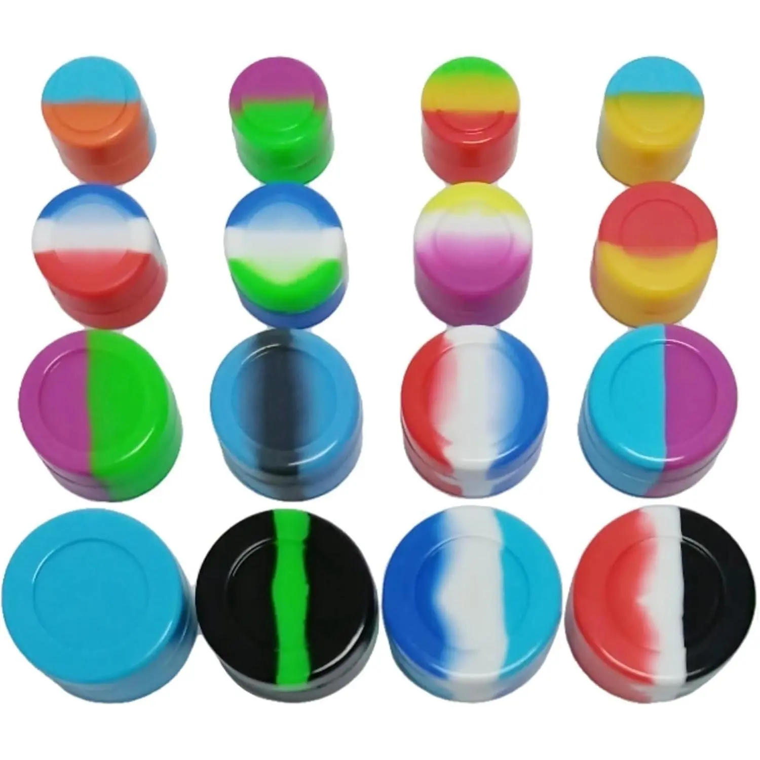 16-Piece Silicone Non-Stick Concentrate Jars & Canisters, 2ml/3ml/5ml/7ml Travel-Size Wax Containers (Random Colors), Canister