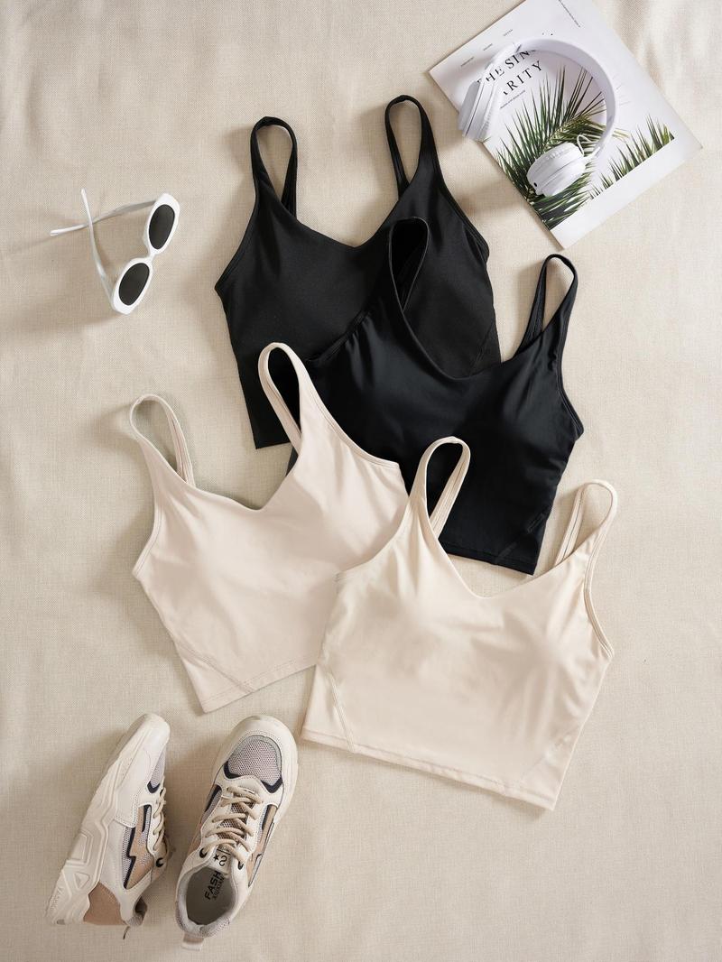 Women's Solid Sports Bra, Quick-Drying Breathable Comfortable Crop Cami Top for Yoga Gym Workout Running, Ladies Sportswear for Indoor and Outdoor Wear