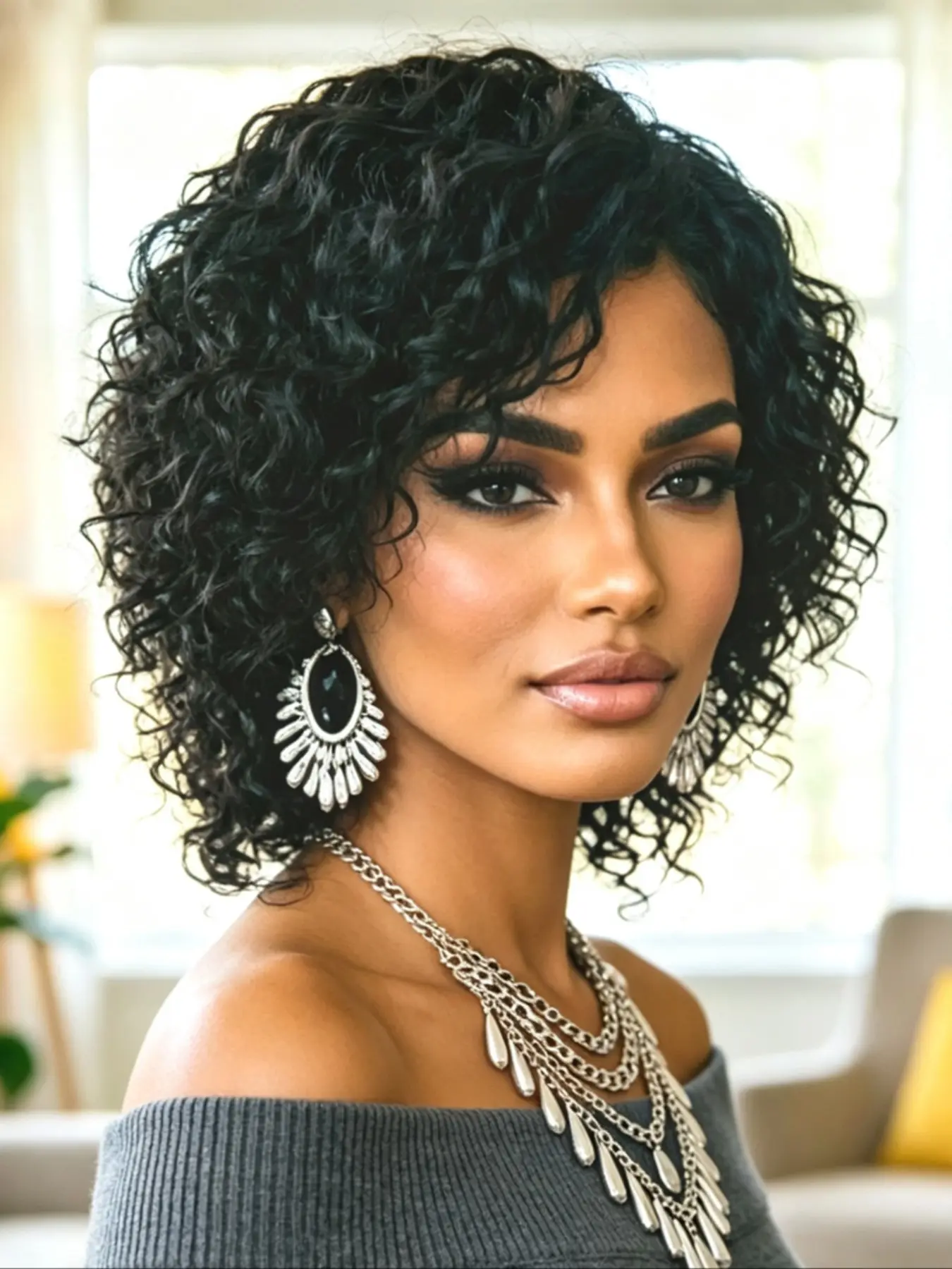 Side Part Water Wave Short Bob Cut Real Human Hair Wigs for Women, Full Machine Made Wavy Bob Wigs, Natural Daily Wear Human Hair Wigs