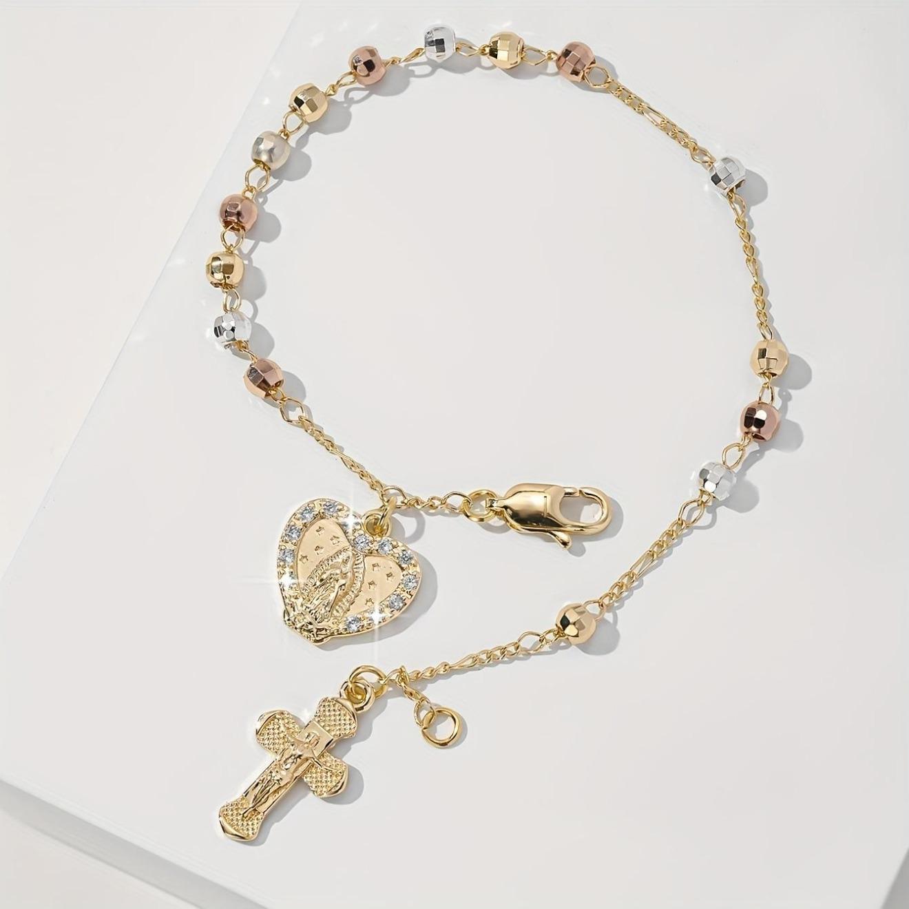 2026 Best-Selling Cross & Heart Bracelet—Featuring Micro-Set Tri-Color Octagonal Beads. This "Light Luxury" Gold Jewelry Piece is the Ultimate Gift for Mothers and Girlfriends—A Perfect Selection for Mother's Day.