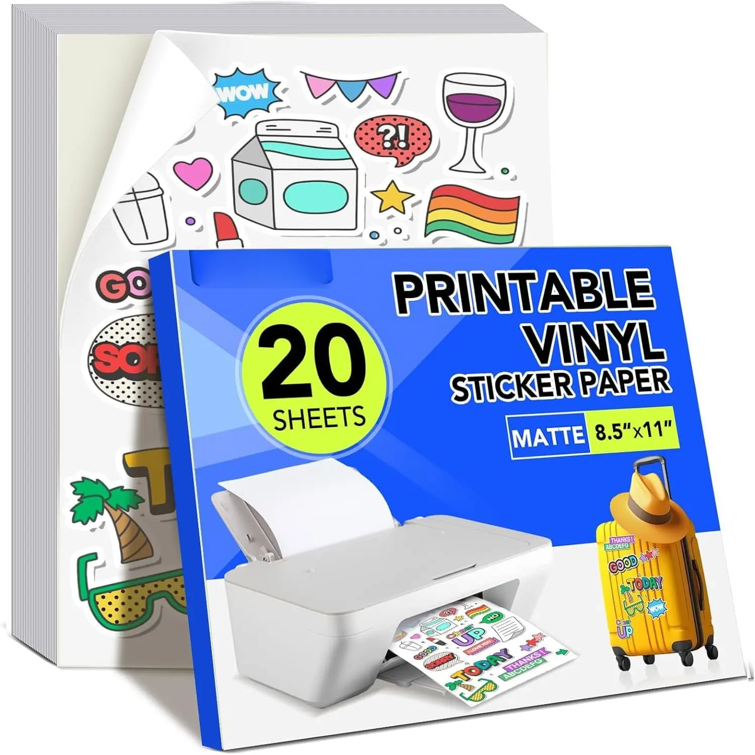 20 count Vinyl Sticker Paper, Matte Printable Sticker Paper | Sticker Paper for Inkjet Printer 8.5 x 11  Printable Matte Vinilo Adhesivo Imprimible Vinyl Sticker Paper