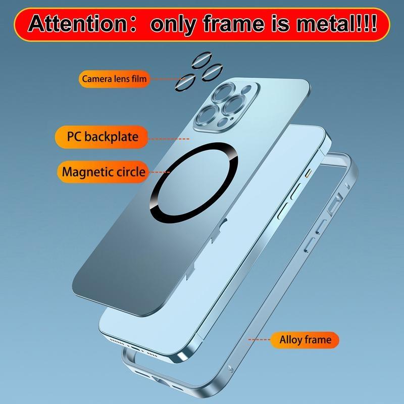Metal frame with magnetic Magsafe snap design, made of alloy aluminum, specially designed for Apple/iPhone 17/16/15/14/13/12 Pro Max Plus, with shockproof function. Ultra-thin phone case, fully covers lens protection, compatible with wireless charging, an