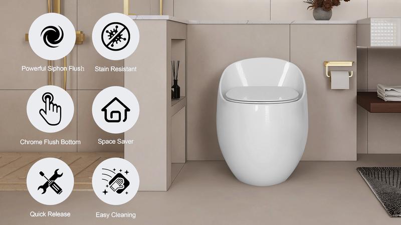1-Piece 1.28 GPF Single Flush Egg Shape Toilet in Glossy White
