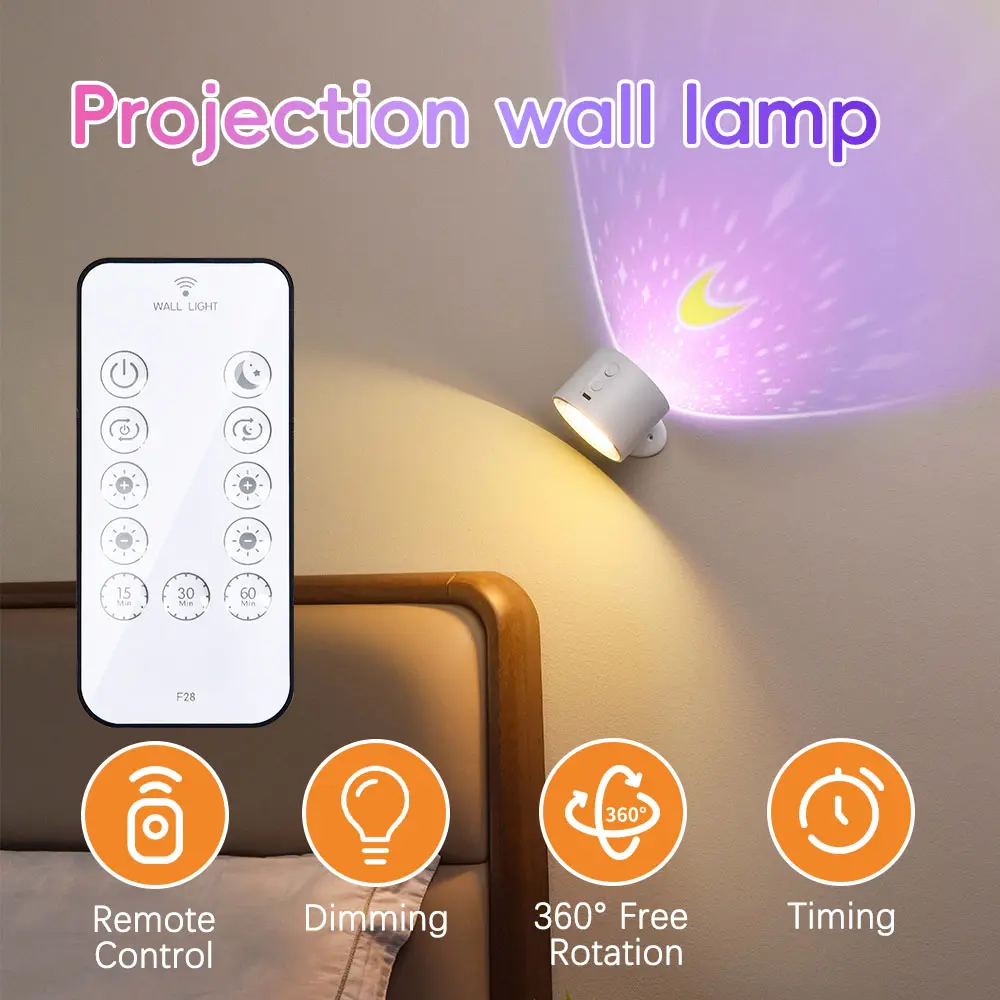 360-Degree Rotatable Moon Pattern Starry Sky Wall Lamp, Atmosphere Light with "Light Up Your Space" Function for Home Decor, Party Supplies