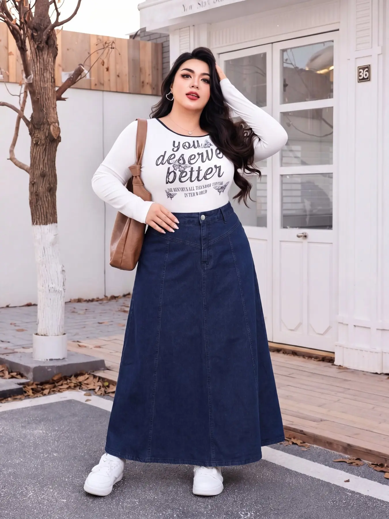 Plus Size Women's Elastic Washed High Waist A-Line Denim Jeans Skirt, Light Blue Long Skirt, Casual Fashion, Perfect for Daily Outing and Dates, Bottoms Fit