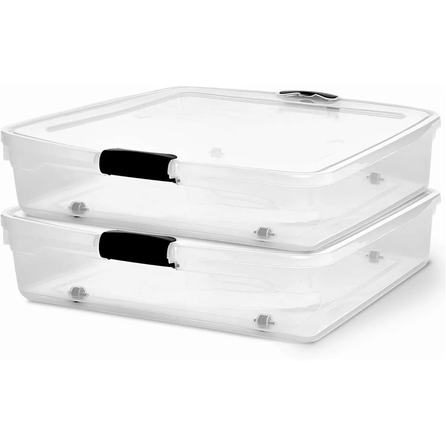 2-Pack Under Bed Storage, Clear Plastic Containers with Lids, 56 Quart, Gray Latch - Stackable Underbed Organizer Bins for Shoes, Bags, Clothes, and Towels