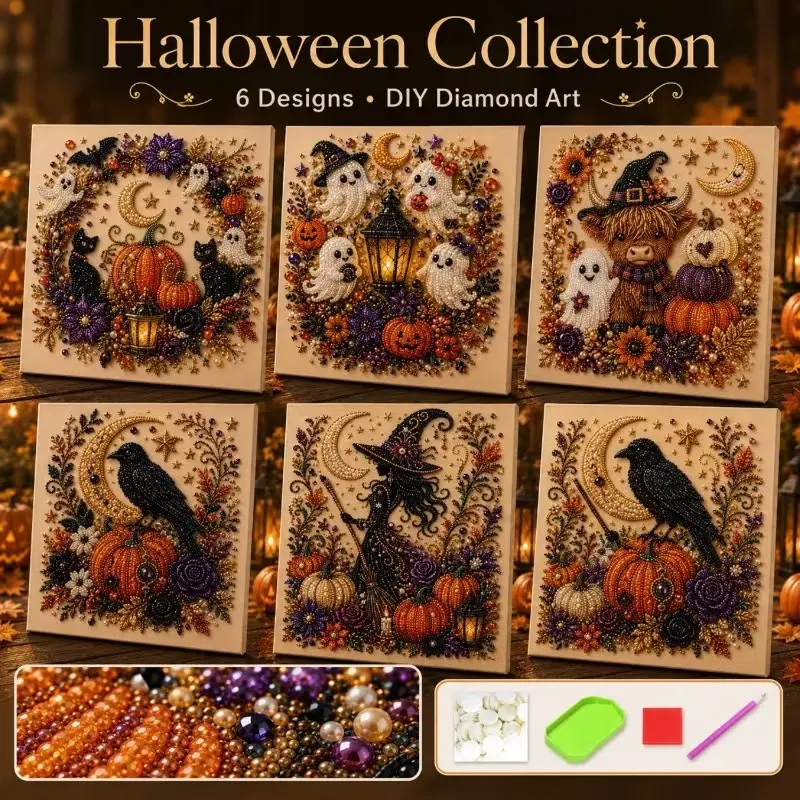 Halloween Pearl Art DIY Kit, 5D Diamond Painting Craft Set, Adult DIY Fall Home Decor, Beginner Friendly, Framed and Unframed Options